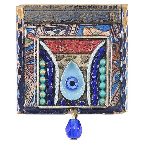 Signed Adaya Enamel & Bead Art-To-Wear Brooch
