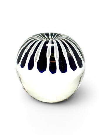 Vtg Handmade Black Stripe Art Glass Paperweight