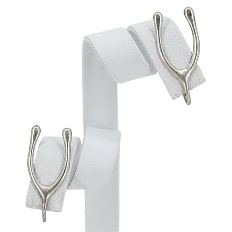 Vintage Sterling Silver Wishbone Screwback Earrings