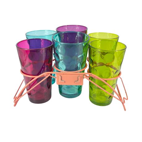 Set of 8 Pasabahcee High Ball Drinking Tumblers With Metal Holder