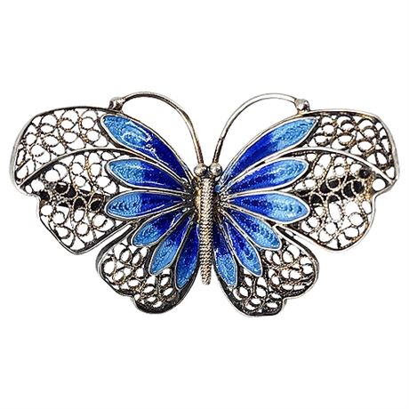 Vintage Alioto Adriana Italian 800 Silver Filigree & Enamel Butterfly Brooch