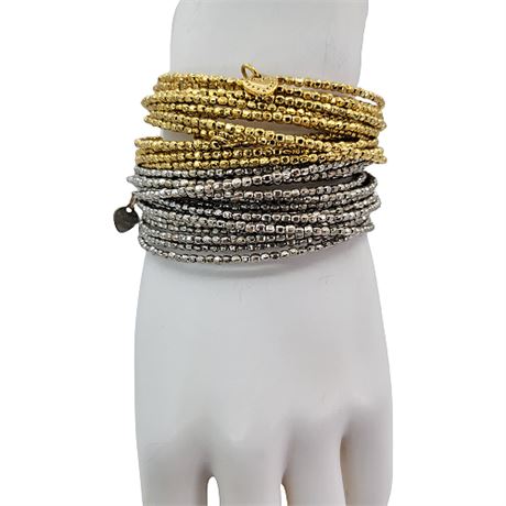 Stella & Dot Beaded Coil Bracelets in Silver & Gold Tones