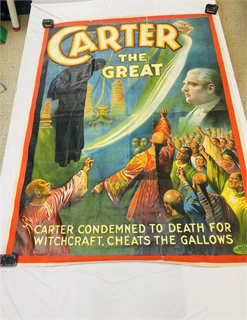 1920’s 80”x105” Carter The Great Magician Witchcraft Gallows Theater Lithograph