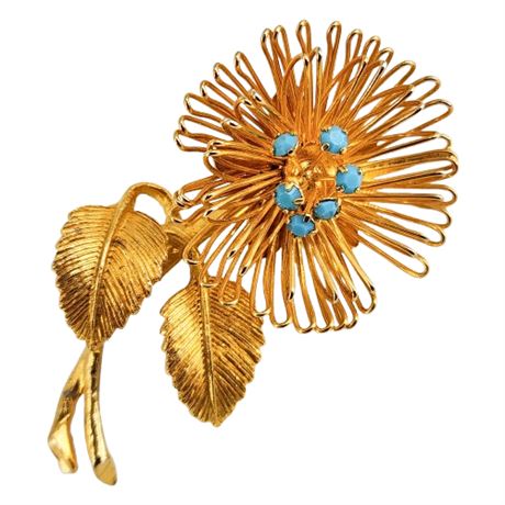 Vintage Wire & Rhinestone Flower Brooch