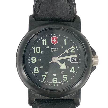 Swiss Army Black Field Watch with Date and Nylon Leather Band