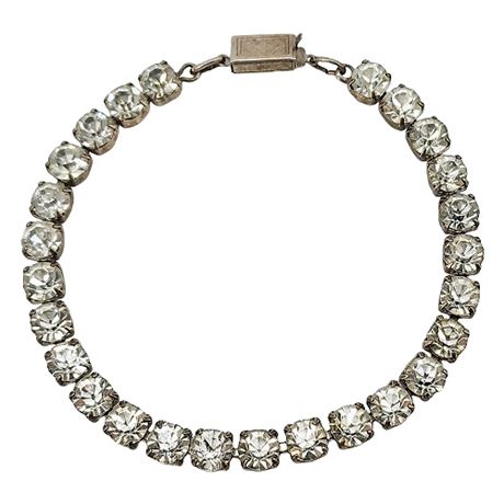 Vintage Sterling Silver Prong Set Rhinestone Bracelet