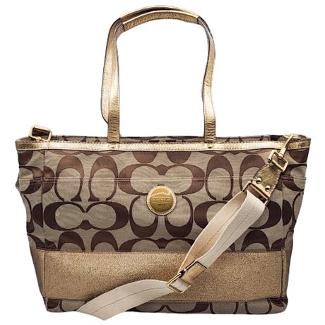 Coach Signature Multifunction/Diaper Bag w/ Metallic Stripe