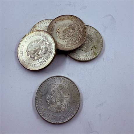 5 BU 1948 Cuauhtemoc 5 Peso Silver Coins