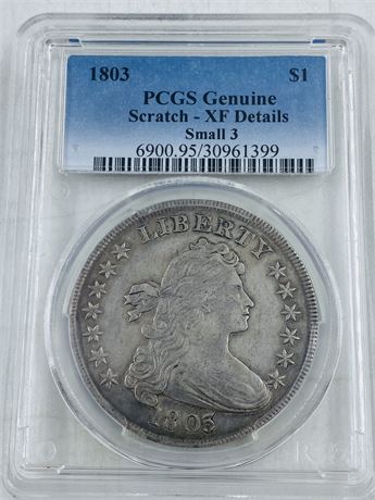 1803 Bust Dollar Small 3 XF Details PCGS
