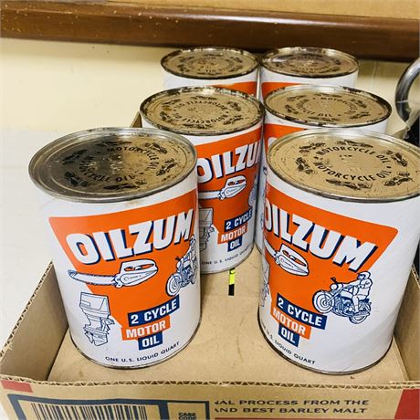 6 NOS Oilzum Quart Cans - Full
