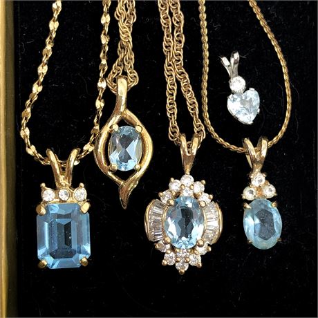 Vintage Jewelry Lot- Aqua Blue Topaz Rhinestone Necklaces