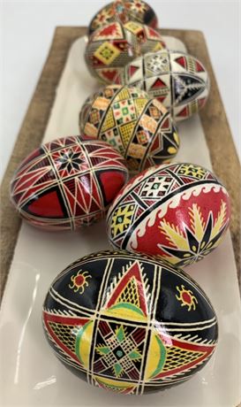 7 pc Hand Painted Russian Blown Natural Egg Decorative Easter Eggs