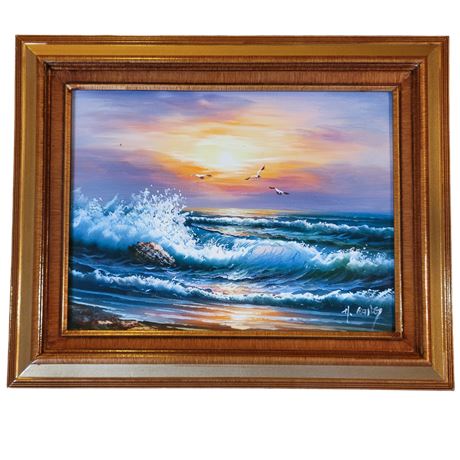 H. Gailey Seascape Wave Oil on Canvas Framed Painting