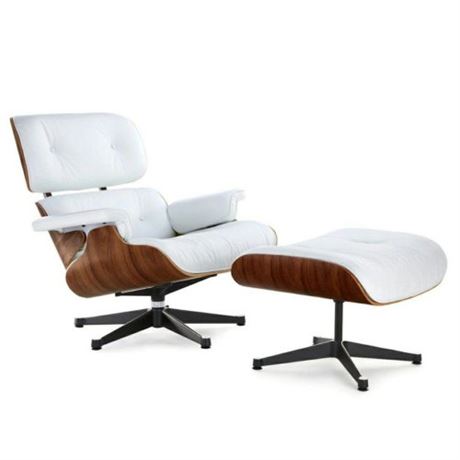 Eames Replica White Faux Leather Lounge Chair & Ottoman