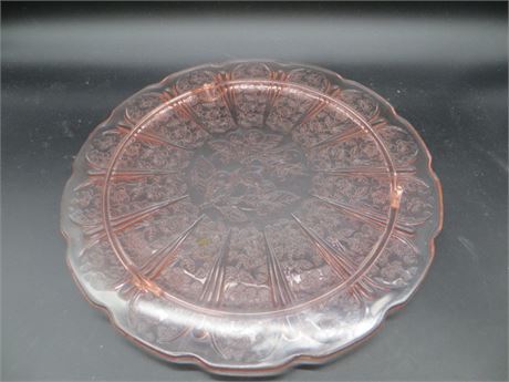 Vintage Jeanette Glass Pink Cherry Blossom 3 Toed Glass Cake Plate