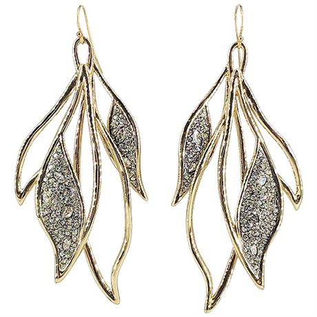 Signed ALEXIS BITTAR Crystal Encrusted Feather Wire Earrings