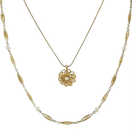 Pair Vintage CROWN TRIFARI Faux Pearl Necklaces