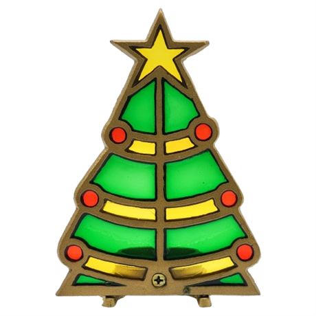 Vintage Stained Glass Christmas Tree Votive Candle Holder in Original Box