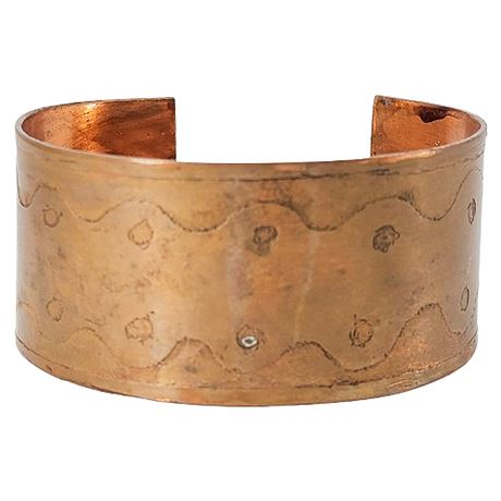 Vintage Artisan Made Hand Etched Wide Copper Cuff Bracelet