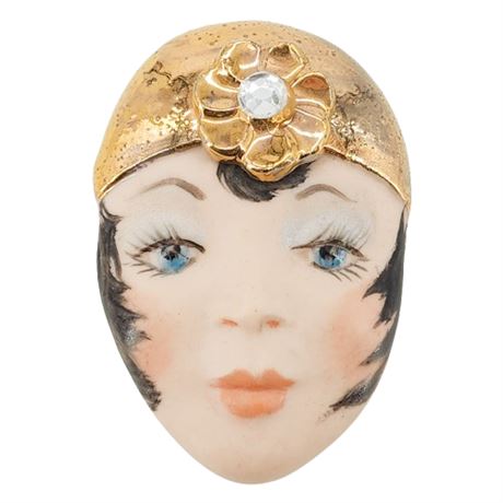 Vintage Hand Painted Porcelain Lady Head Brooch