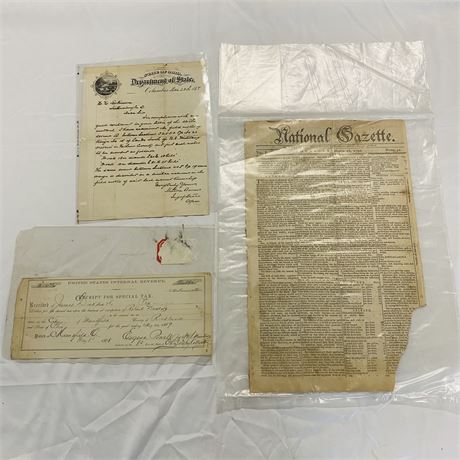 1700’s Newspaper, 1800’s Ohio Sec of State Signed Document - LOOK