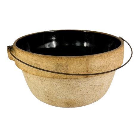 Primitive Stoneware Bowl w Bale Handle