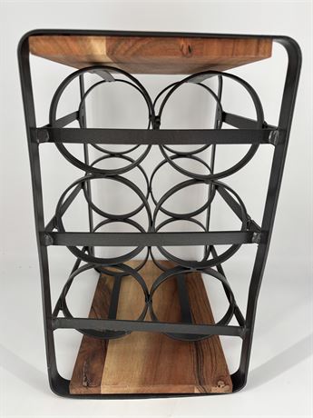 Rustic Wood and Metal Countertop Wine Rack for 6 Bottles