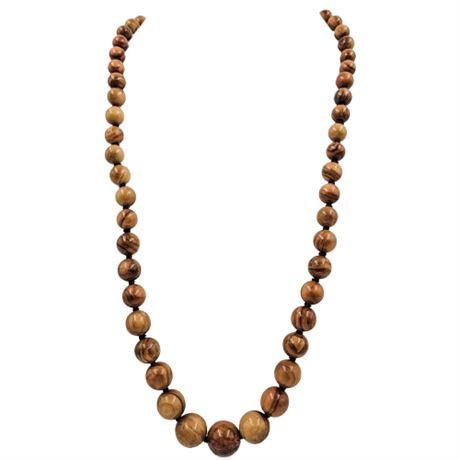 Round Wooden Graduated Bead Necklace