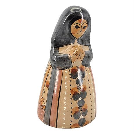 Vintage Tonala Mexico Folk Pottery Burnished Virgin Mary Figurine