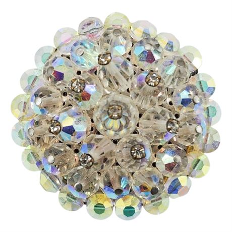 Vintage Aurora Borealis Crystal Bead Cluster Brooch