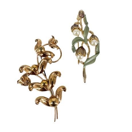 Pair of Floral Lily of the Valley Brooches