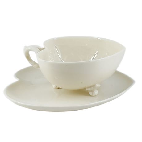 Antique Heart-Shaped Teacup and Saucer from Belleek Willets