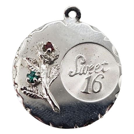 Vintage T.C. Sterling Silver & Faux Gemstone Engraved Sweet 16 Charm