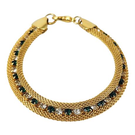 Vintage Gold Tone Mesh & Rhinestone Bracelet
