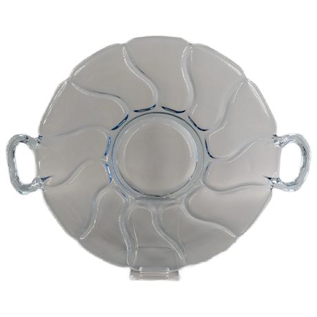 Fostoria Blue Glass Serving Platter Double Handles