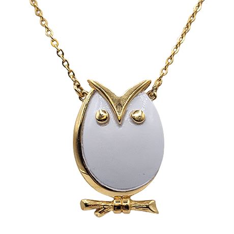 Vintage Mid-Century CROWN TRIFARI Enamel Owl Necklace