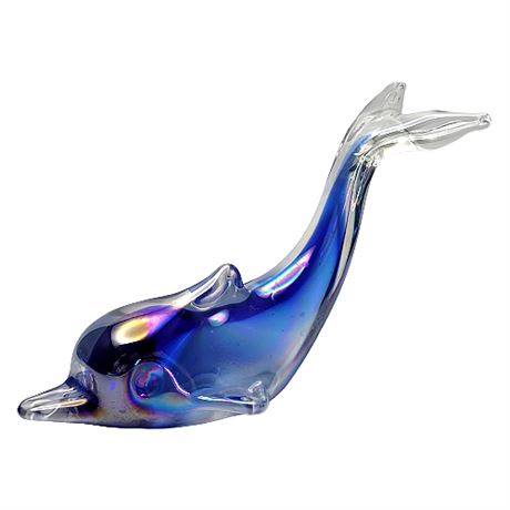 Iridescent Blue Art Glass Dolphin