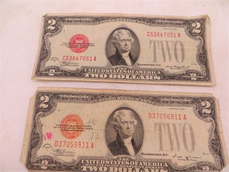 1928 D & E $2 Federal Reserve Notes #C53847051A & #D37056811