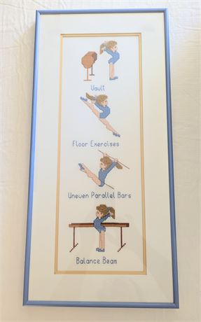 Hand stitched Cross Stitch Gymnastics Framed Picture