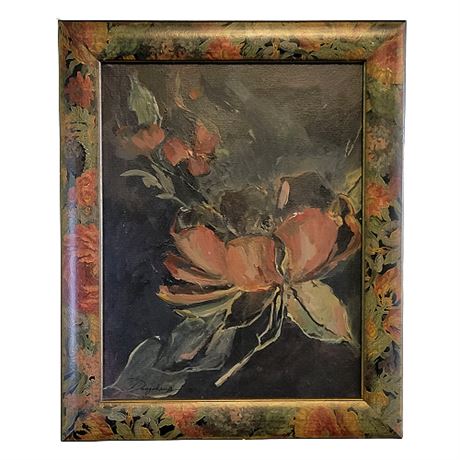 Signed Vintage Dark Floral Oil on Canvas