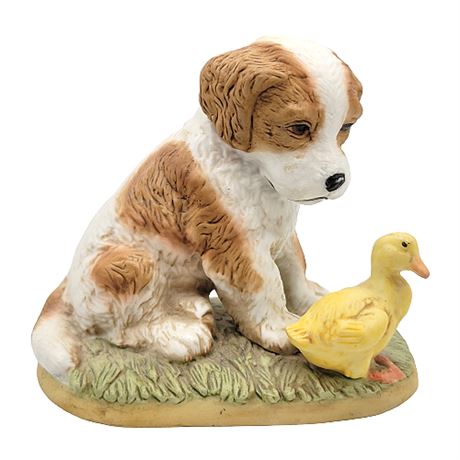 Vintage Homco Porcelain Puppy & Duck Figurine