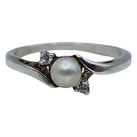 Sterling Silver Genuine Pearl Ring, Sz 9