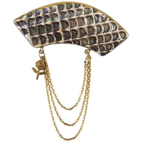 Vintage Artisan Made Ceramic & Chain Brooch