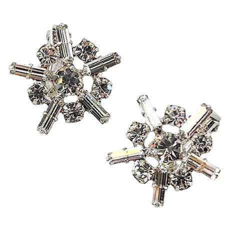 Vintage B. DAVID Rhinestone Starburst Clip Earrings