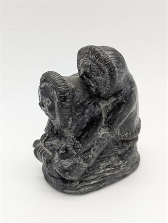 Wolf Original Inuit Children On Sled Soapstone Canada