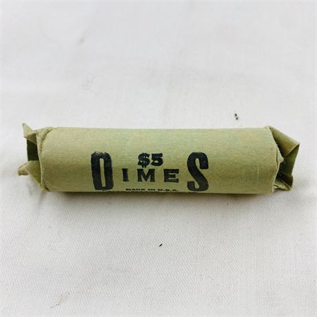 Unsearched $5 Mercury Dime Roll Labeled 1945
