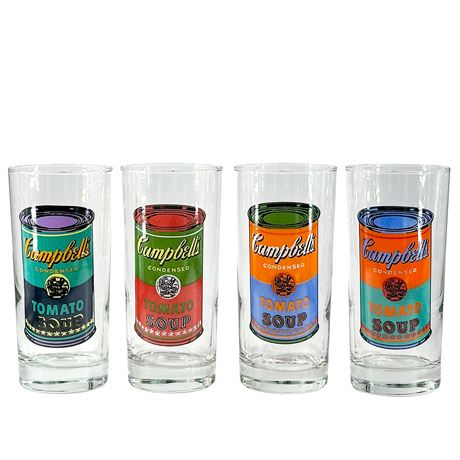 Four Vintage Andy Warhol's Campbell's Soup Print Highball Glasses