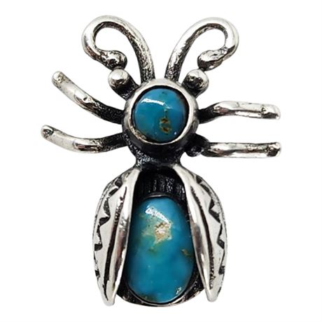 Vintage Native American Sterling Silver & Turquoise Small Insect Brooch
