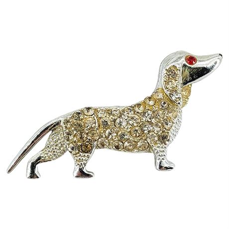 Vtg Pave Set Rhinestone Dachshund/Wiener Dog Brooch