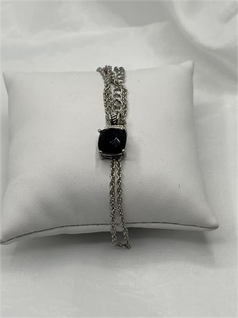 Black Onyx, silver chain necklace